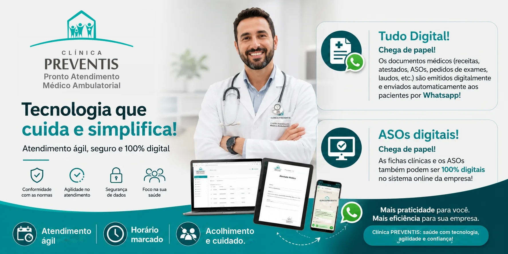 Clínica PREVENTIS - Tecnologia que cuida e simplifica: atendimento ágil, seguro e 100% digital, com documentos médicos enviados por WhatsApp